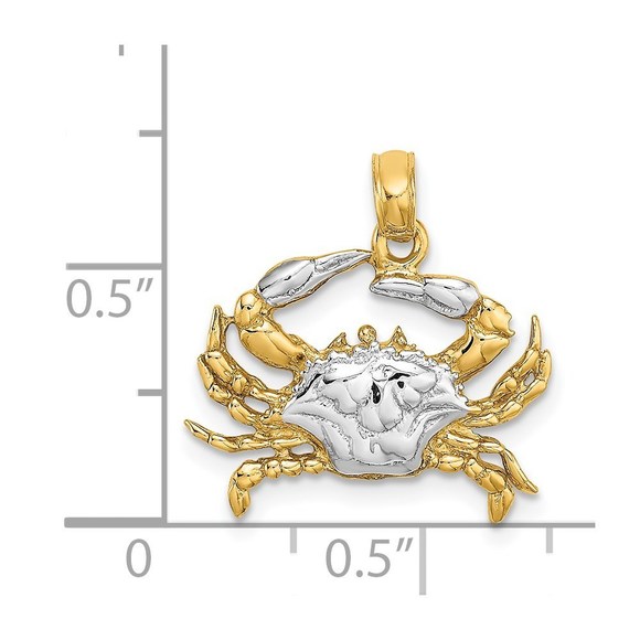 Million Charms 14k Gold with White Rhodium Blue Crab Necklace Pendant